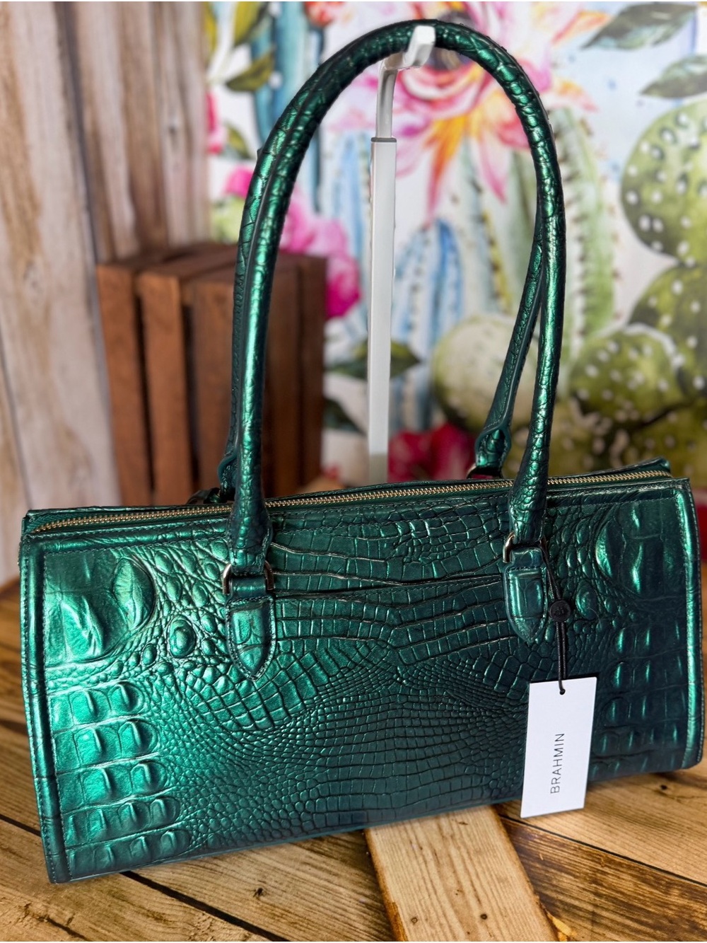 PERFECT EYE Brahmin Sophia Mystic Green Melbourne East West Satchel Bag NWT - Picture 10 of 12